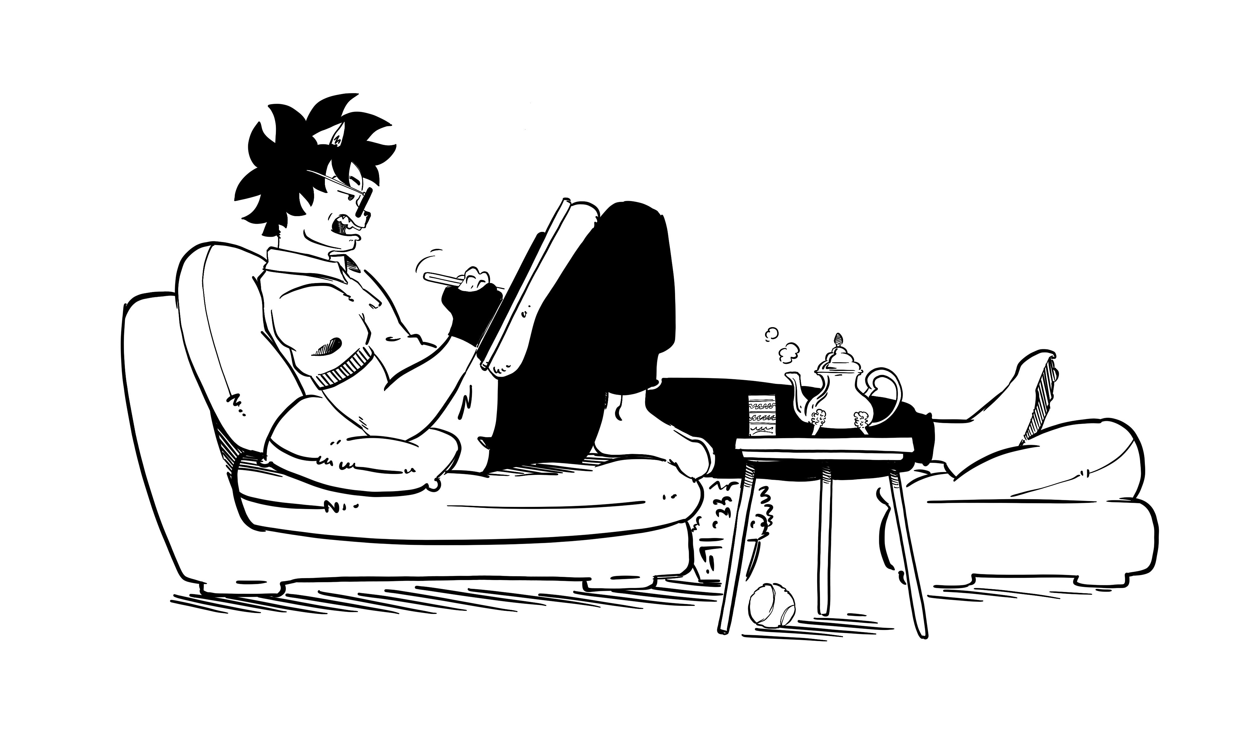 L'auteur en version Shamouraï qui dessine sur sa tablette.