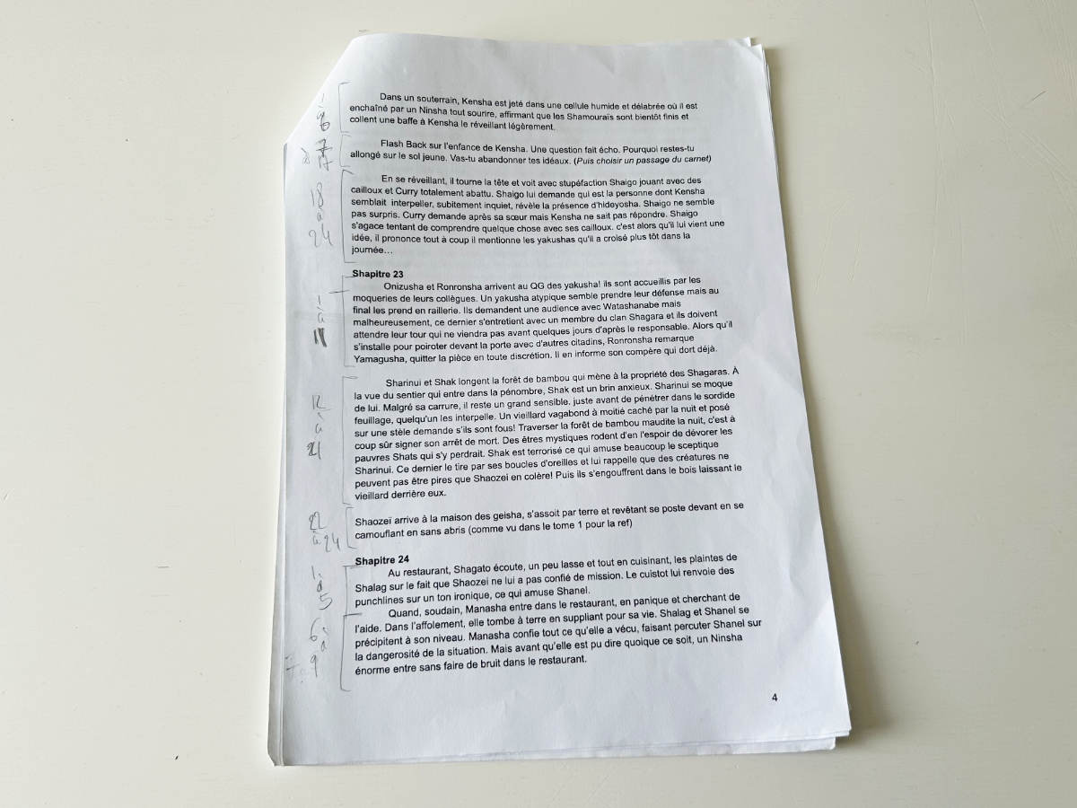 Une photo d'une des pages du séquencier du Tome 3.