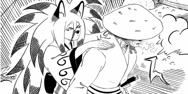 Kitsune derrière Hideyosha semble tirer les ficelles.