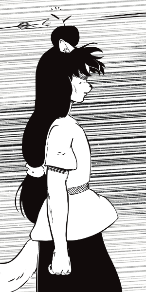 Zatoisha, une pomme sur la tête reste stoïque face aux flèches qui n'arrivent pas à l'atteindre.